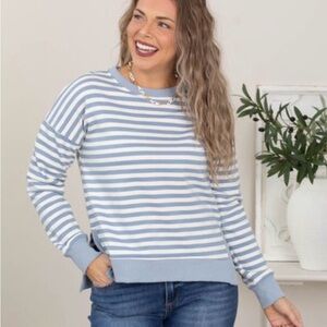 New Staccato Dusty Blue Striped Pullover Top – Size Small